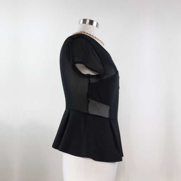 Silence + Noise Black Sheer Mesh Peplum L Top - Picture 3 of 8